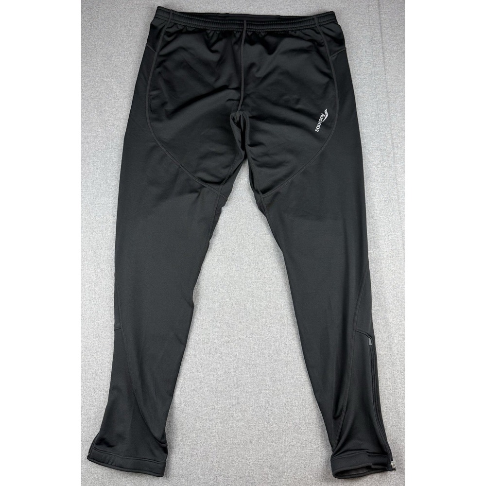 Saucony Mens XXL Running Tights Black Compression Pants Zip Ankle Reflective